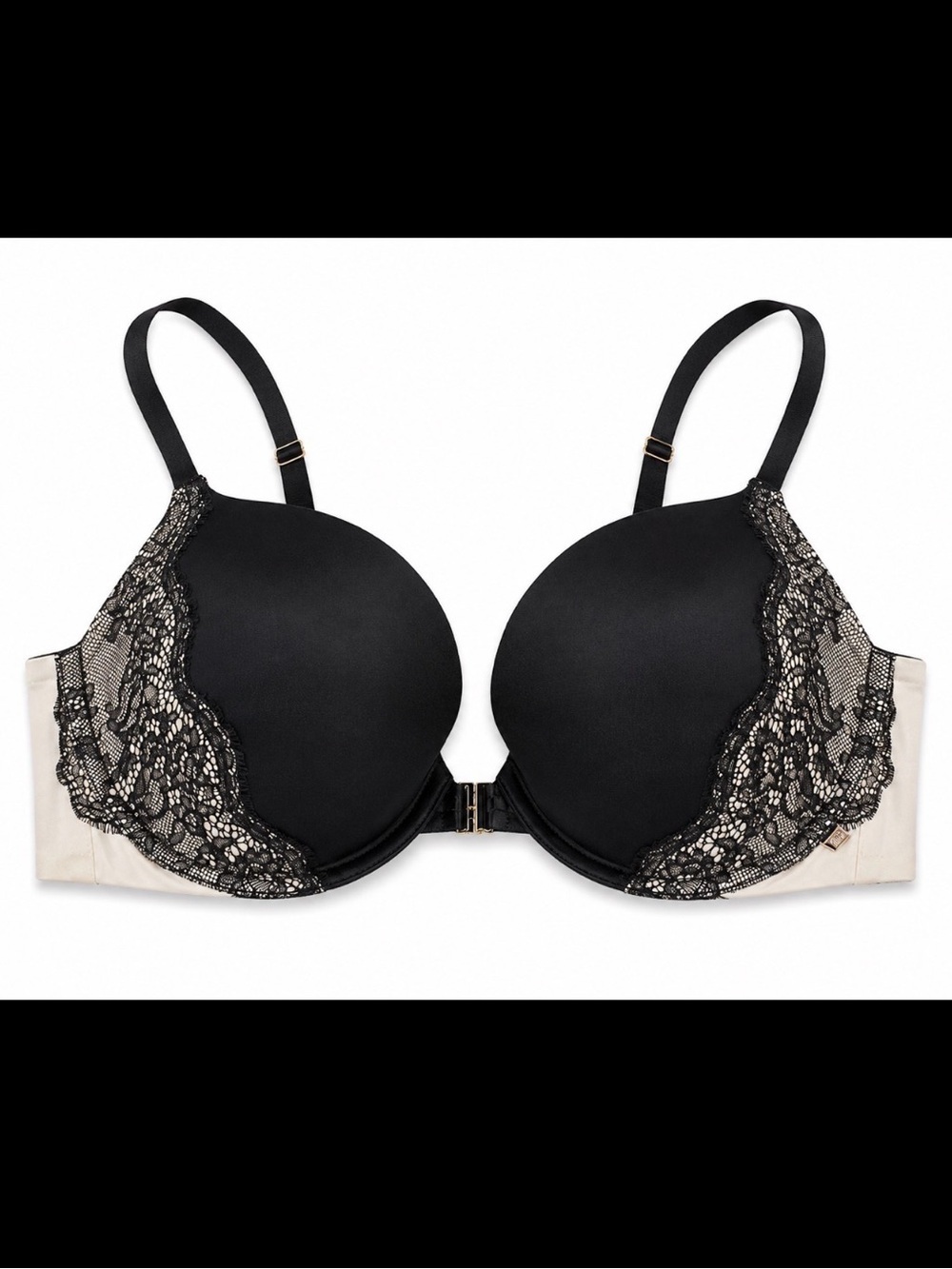 Victoria's Secret Black Lace-Accent Front-Close Push-Up Bra padded underwire 34D